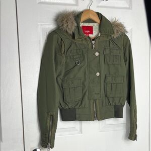 Rocawear Olive Green Kids Puffer Jacket with Faux Fur